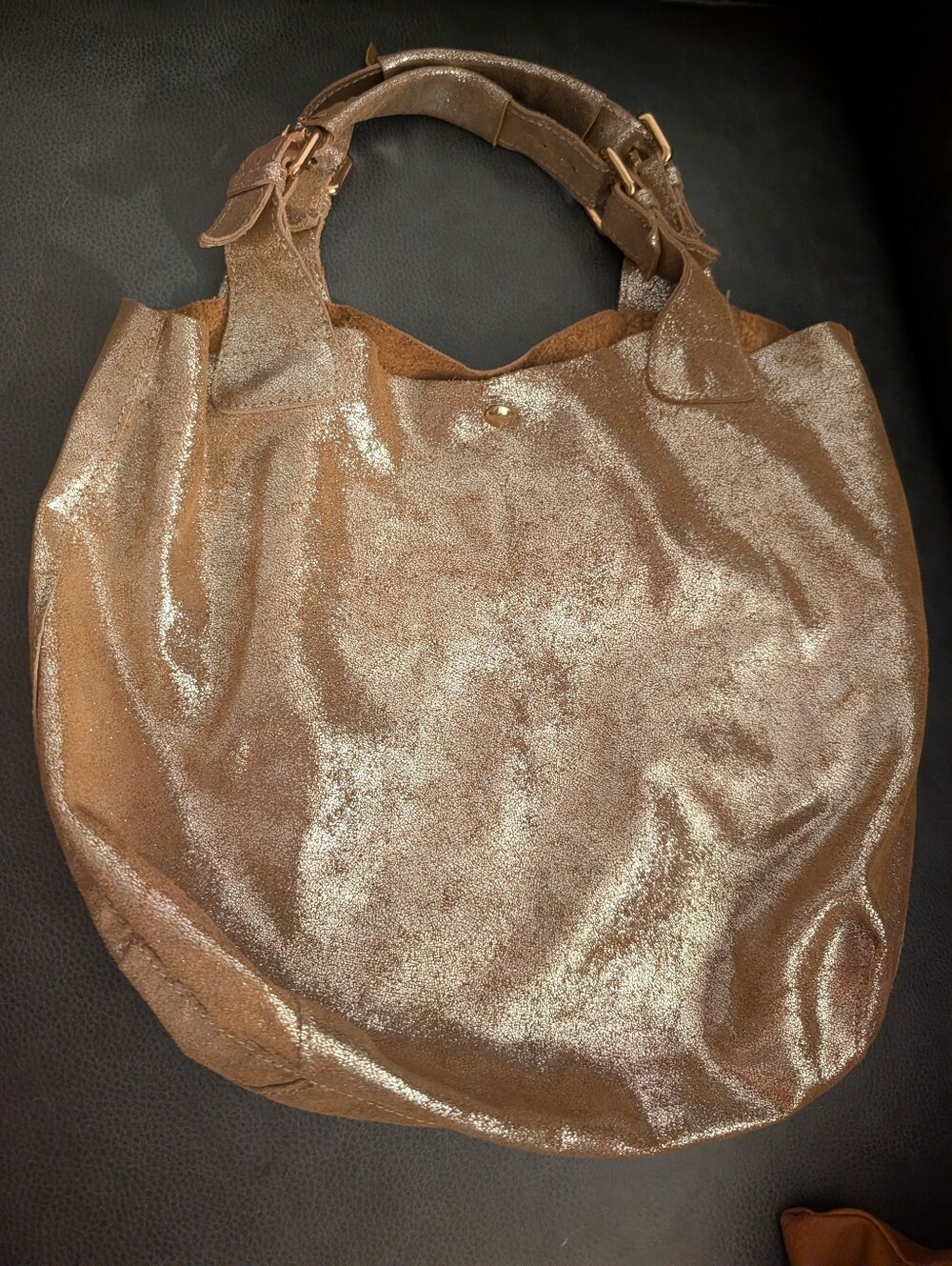 Metallic Bronze Tote Handbag - Women's Shoulder Bag